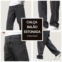 Balloon Pants Men's Jeans Bag Wide Leg Streetwear Faded Graphite Gray - Grey - View 4