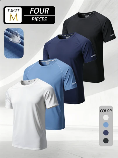 3pcs Men's Summer Breathable Short Sleeve T-Shirts, Casual Sports Quick-Dry Tops, Fashionable & Versatile