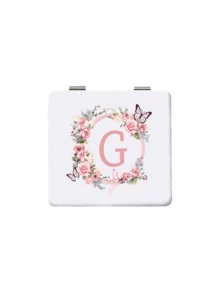 1pc Romantic Floral & Letter A-Z Series Compact Vanity Mirror, Foldable Lightweight Ultra-Thin Portable Hand Mirror, Silver Nano Electroplated Frame, Delicate Details, Suitable For All Occasions And People, Foldable Square Shape For Easy Carrying,For Daily Use, Travel, Party, Gift - Perfect For Women, Girls - Multicolor - View 10