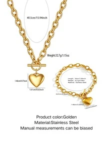 Bộ 2 món dây chuyền và vòng tay bằng thép không gỉ hình kẹp giấy tối giản, thích hợp cho phụ nữ đeo hàng ngày hoặc làm quà tặng cho mẹ. - Vàng - Xem 15