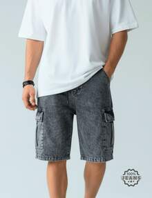 Men's Streetwear Cargo Shorts, Wide Leg, Baggy Style, Graphite Marble Pattern - 灰色 - 查看 1