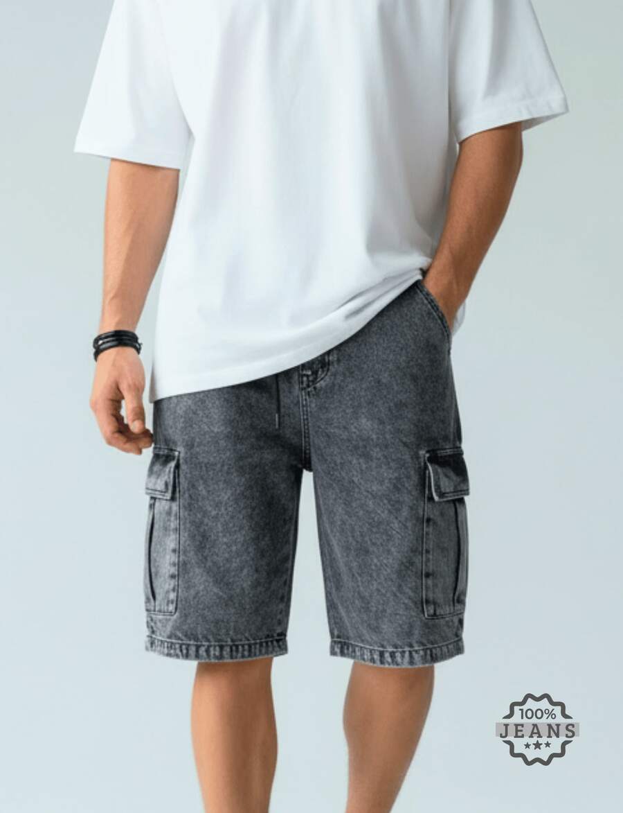 Men's Streetwear Cargo Shorts, Wide Leg, Baggy Style, Graphite Marble Pattern - 灰色 - 查看 1