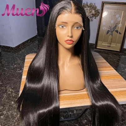 Brazilian Long Straight Brazilian Virgin Human Blended Hair Wigs 200 Density 13x4 5x5 Lace Front Wig For Women Pre Plucked Nature Hairline And Pre-Bleached Invisible Knots Suitable For To Wear On Daily Or Holiday Occasions Wig
