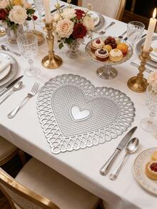 1-200pcs Gold Heart-Shaped PVC Placemats, Washable, Easy To Clean, Wipe-Clean, Non-Slip, Holiday Wedding Party Dining Table Decor - Multicolor - View 11