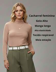 Women's Long-Sleeved Turtleneck Top With Base Layer - Champagne - View 3