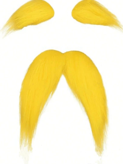 Adult Yellow Fake Mustache And Eyebrows, Costume Accessories For Role Play, Halloween, Funny Party Decorations For Men And Women