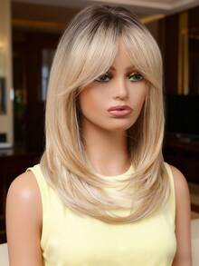 20-Inch Short Gradient Gold Curly Bob Wig, Cute Layered Bob Wig For Women, Mixed Gold Synthetic Natural Soft Curl Wig. - Multicolor - View 3