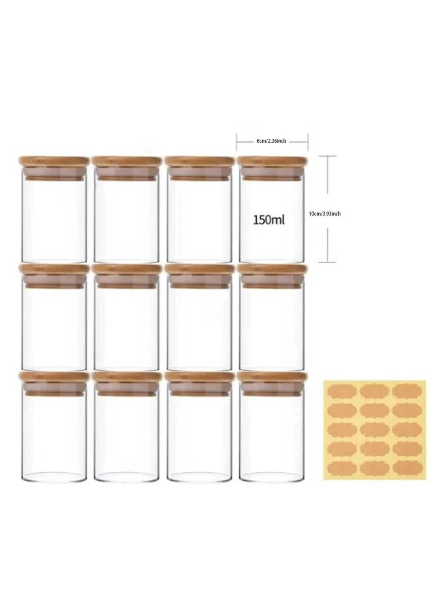 Set de 12 tarros de vidrio transparente de 150ml/1 pieza 700ml 1000ml 400ml con tapas de bambú a prueba de fugas - Multicolor - Ver 1