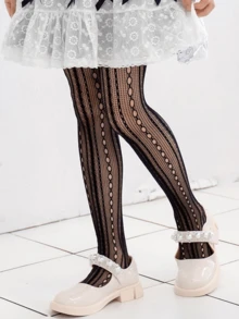 1 Pair Kids Vertical Striped Mesh Socks, Jacquard Anti-Snag Mesh Stockings, Girls Tights, Girls Pantyhose, Girls Thin Mesh Socks, Ultra-Thin Mesh Socks, Girls Thin Mesh Socks For Spring/Summer - Black - View 3