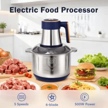 Senmeo 1.32Gal 500W Food Processor, 5-Speed Electric Meat Grinder With 6 Dual-Layer Blades, Multifunctional For Juicing/Kneading/Meat/Vegetables/Nuts – Blue, Great For New Year & Winter Cooking - 查看 2