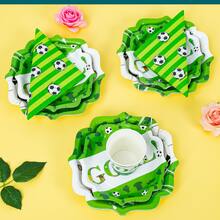 1 Set Of 25 Disposable Soccer Flower Shaped Plates, Napkins, Cups - One-Time Party Supplies Suitable For Birthday, Wedding, Theme Party, Family Picnic - Multicolor - View 5