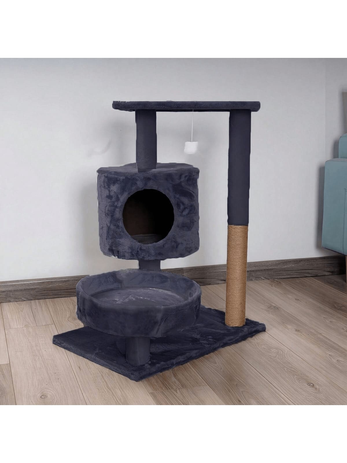 1个猫咪攀爬架，猫塔带栖息处和睡眠区，多层综合猫咪用品，配有抓板和悬挂玩具，提供柔软的栖息地，室内猫树塔 - 彩色 - 查看 1