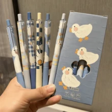 6支/套 可爱Go Duck中性笔，细头毛笔，哑光黑色碳素墨水 | 时尚心形设计，符合人体工学的握笔设计，非常适合问答、学习、考试 | 情人节、返校、办公使用的完美之选 - 彩色 - 查看 12