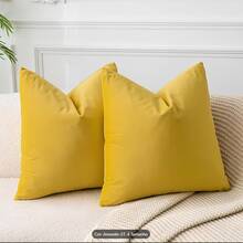 Set Of 4 Cushion Covers 45x45 Premium Smooth Velvety Suede With Invisible Zipper, Decorative - Mostaza Amarilla - Ver 2