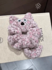 1pc Cute Fluffy 3D Leopard Print Kitten Hair Scrunchie, High Elasticity Stylish Hair Accessory - Multicolor - View 6
