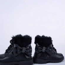Women's Ankle Boot With Bow Detail, Girl's Ankle Boot, Blogger Style, Comfortable And Lightweight - 黑色 - 查看 2