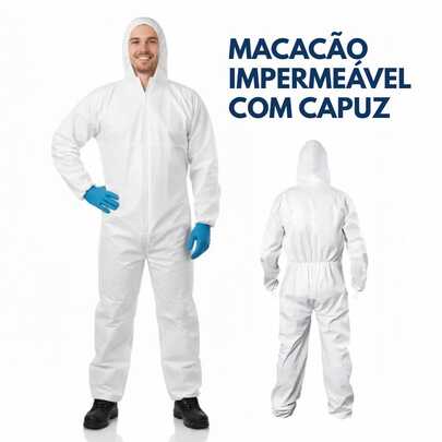 Kit 5 Macacão Protetor Impermeavel Laminado EPI Com Zíper para Pintura Proteção Contra Tintas Líquidos Químicos