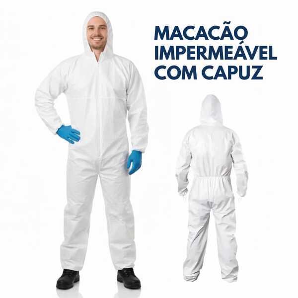 Kit 5 Macacão Protetor Impermeavel Laminado EPI Com Zíper para Pintura Proteção Contra Tintas Líquidos Químicos