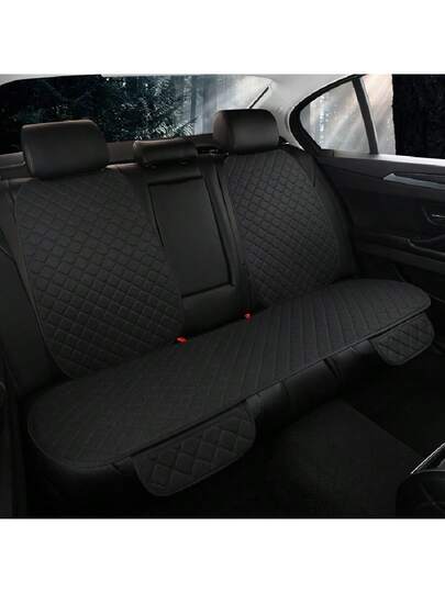 Juego de 3 cojines para asiento de coche, almohadilla para banco trasero transpirable para las 4 estaciones con respaldo, tela de lino con bordado de cuadrados y lunares, ajuste universal