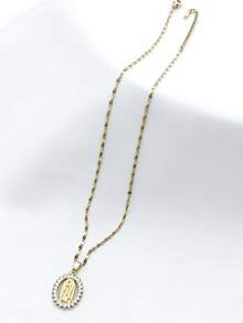 1 pieza Collar con colgante ovalado de la Virgen María de diseño de lujo versátil, accesorio de joyería adecuado para la vida diaria, fiestas, celebraciones y cumpleaños - Tipo A - Ver 4