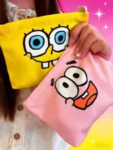 SPONGEBOB 1个海绵宝宝和派大星卡通主题化妆包，可用作文具袋、化妆品收纳包或小物件手提包，可爱有趣，适合日常搭配，也满足IP外设收纳和使用需求（款式随机） - 彩色 - 查看 1