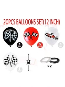 20pcs/Set Racing Checkered Flag Latex Balloons, Racing Theme Party Decorations, Car Banner, Birthday Decorations, 12 Inch Latex Balloon Decoration Set - Multicolor - View 2