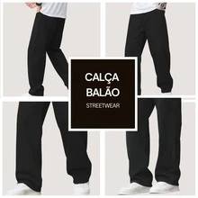Calça Balão Calca Jeans Masculina Bag Boca Larga Streetwear Estonada Cinza Grafite - Preto - Visão 5
