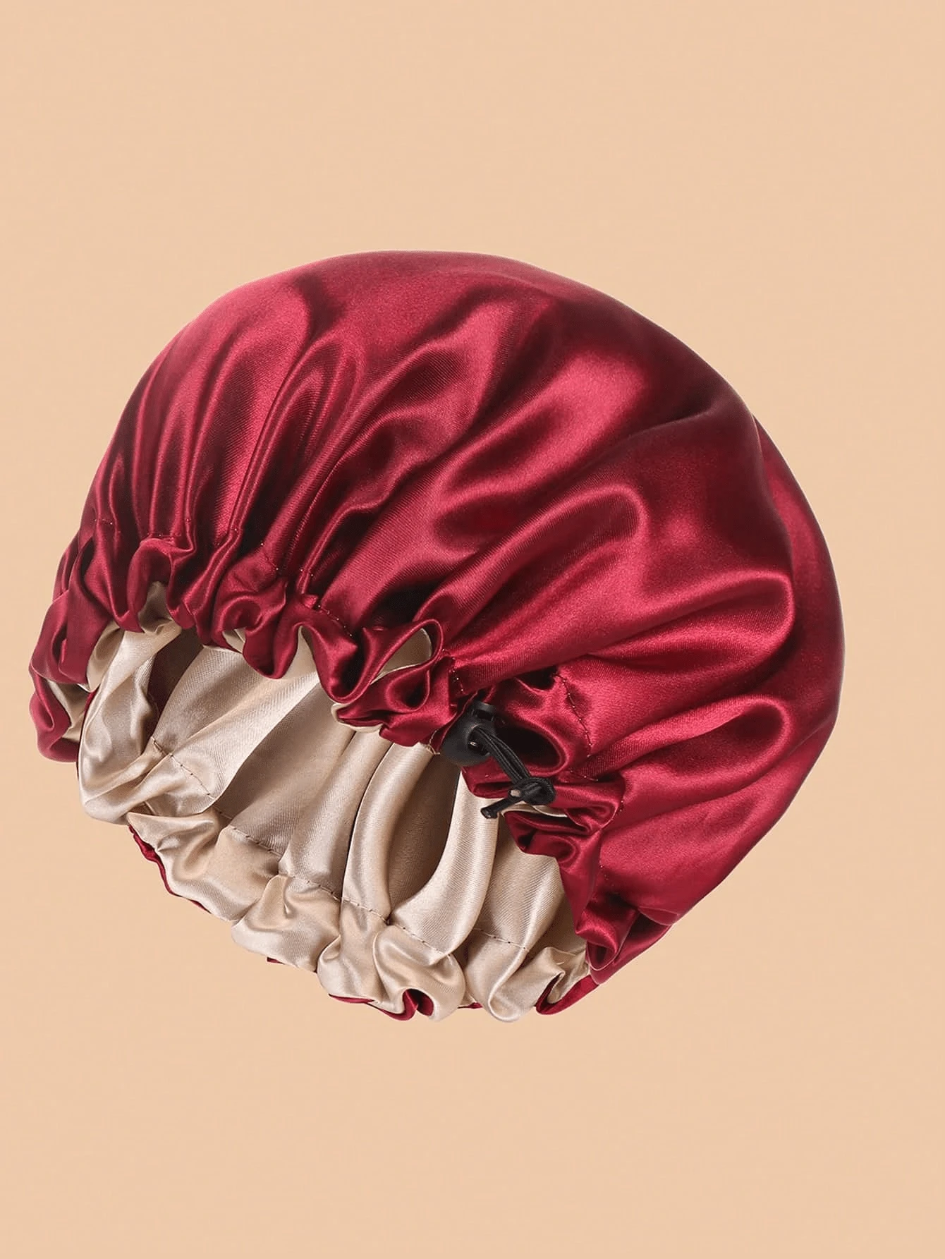 1pc Minimalist Elegant Daily Drawstring Beanie Hat - Burgundy+Gold - View 1