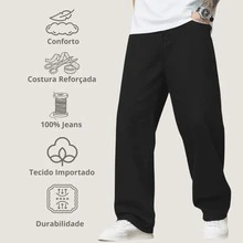 Calça Balão Calca Jeans Masculina Bag Boca Larga Streetwear Estonada Cinza Grafite - Preto - Visão 4
