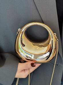 新款亚克力手提包，时尚手拿包，个性化新月形女士晚宴包，带肩链 - 金色 - 查看 5