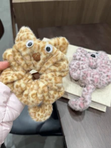 1pc Cute Fluffy 3D Leopard Print Kitten Hair Scrunchie, High Elasticity Stylish Hair Accessory - Multicolor - View 9