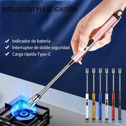 Encendedor de arco eléctrico USB para cocina, recargable, a prueba de viento, barbacoa, vela de Plasma sin llama, encendedores largos, manguera, estufa de Gas, pistola de encendido