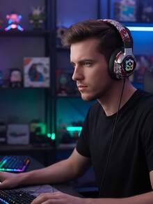 Graffiti Style Wireless Bluetooth Gaming Headphones With RGB LED Lights: 3D Surround Sound & Deep Bass For Teens - Memory Foam Ear Cushions, 40H Playtime, Compatible With PC/Phone - Perfect For Esports, School, Travel & Holiday Gifts - Black - View 4