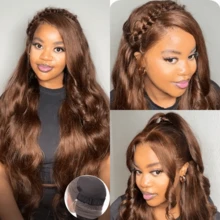 ZHENDEFA 360 Degree Full Lace Frontal Wig, Pre-Trimmed Wavy Hair, #4 Brown Lace Front Wig, 200 Density High Definition Transparent 360 Degree Lace Frontal Wig For Women - S4 - View 2
