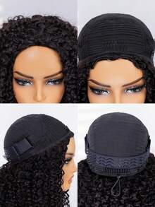 bling hair 200% Density Kinky Curly Half Wig Human Hair 34 Inch Wear And Go Deep Curly Glueless Wig /Headband Wig 3 IN 1 Curly Human Hair Half Wigs With Drawstring Seamless Flip Over Curly Half Wigs Human Hair Glueless Wear And Go Beginner Friendly Wigs Human Hair Headband Wig For Women Beginner Friendly Everyday Party Use Needed Long Black Wig Versatile Hairpiece Sleek Hairstyle Realistic Hairpiece Beauty Accessory Beginner Friendly For Sports, Vacation, Halloween, Christmas, Festivals, Proms, Outdoor, Cosplay, Campus, School, Beach, Wedding, Camping, Holiday, Summer Outfits, Charming, Elegant, Casual, Y2K Fashion, SS25 Styles, For Daily Use - Natural Black - 查看 4