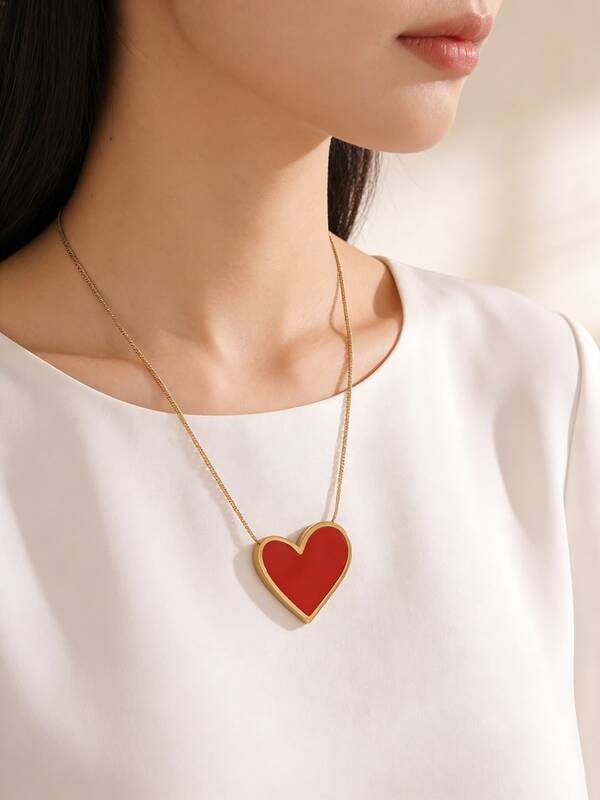 VceTd 1pc Minimalist Dopamine Asymmetrical Heart Shaped Stainless Steel Pendant Necklace, Suitable For Women's Daily Wear Or Party, Also As Valentine's Day Gift For Girlfriend