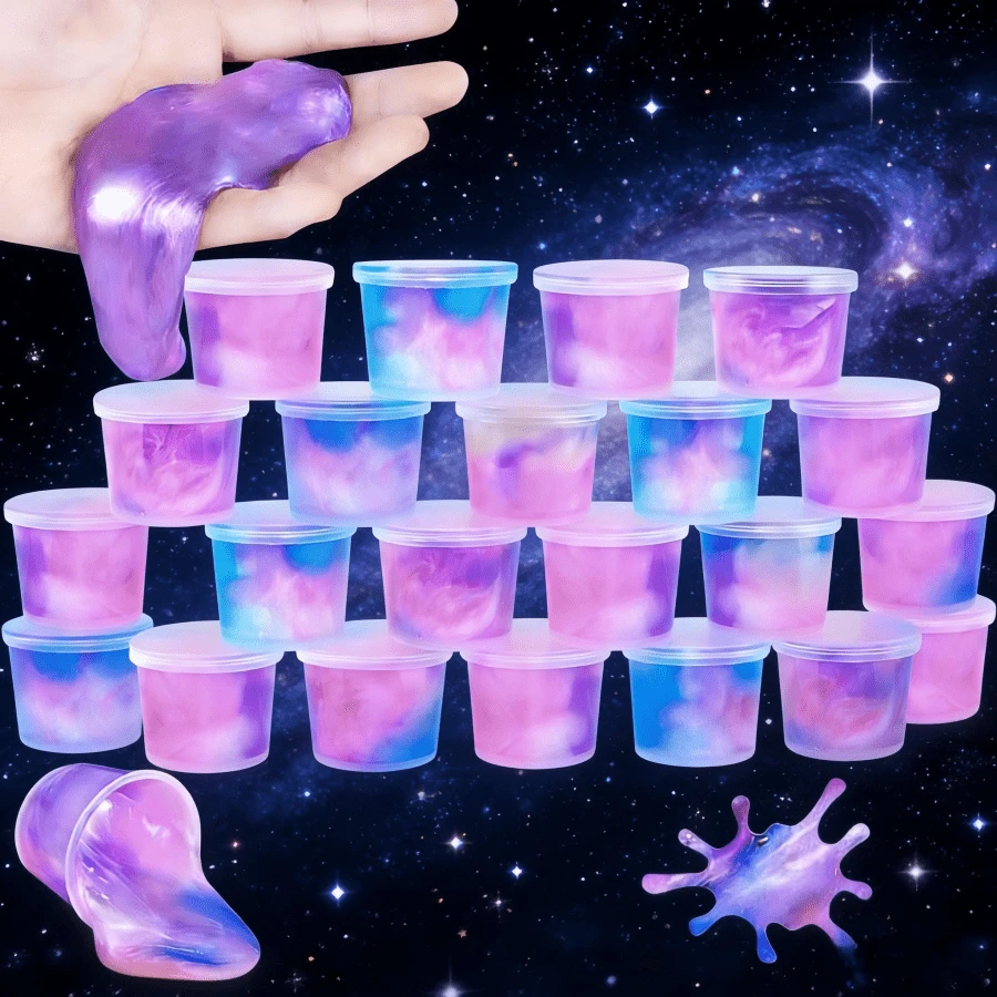迷你星空史莱姆，适合男孩女孩的派对礼物，星空史莱姆杯，成人款，柔软有弹性的不粘手星空史莱姆套装，适合男孩女孩的史莱姆派对礼物，可作为糖果袋填充物，缓解压力，保湿超柔软橡皮泥玩具，复活节篮子填充物，圣诞节、万圣节、情人节、新年儿童史莱姆派对礼物，柔软有弹性的不粘手，生日礼物（颜色随机）（包装颜色随机） - 5 - 查看 1