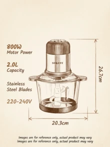 SOKANY 3升不锈钢电动绞肉搅拌机，适用于绞肉、蔬菜、水果和坚果，配备4个锋利刀片 - 黑色 - 查看 11
