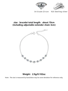 925 Sterling Silver 5A Cubic Zirconia Petite Diamond Bracelet, Elegant & Luxurious, Ideal Gift For Valentine's Day, Mother's Day, Everyday Wear For Women, Comes With Gift Box - Silver - View 3