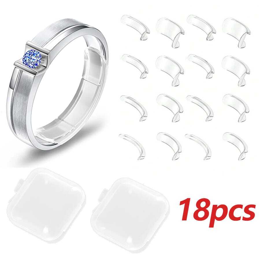 9pcs/8pcs Ring Size Adjuster Set (With Storage Box), 8 Different Sizes Transparent Ring Sizer, Suitable For Various Loose Rings, Unisex, Trimmable Invisible Ring Adjuster, Holiday Gift - Clear - View 1