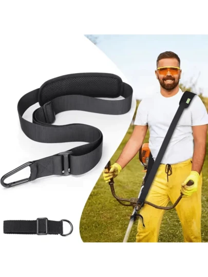 1条可调节割草机肩带 - 采用符合人体工程学的肩带和金属扣 - 耐用面料提供背部支撑，带来舒适的割草体验，男女皆宜。割草机配件，舒适贴合的肩带，金属扣连接。