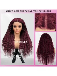 34 Inch Deep Wave Lace Front Wigs Blended Human Hair 13x4 HD Lace Front Wigs Pre Plucked Brazilian Curly Human Hair Wig 200 Density Glueless Frontal Wigs For Black Women #99J Burgundy - SBUG - View 2