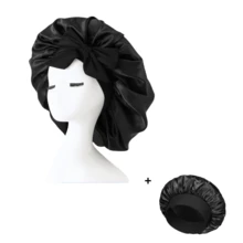 2pcs Luxury Satin Silk Sleep Cap, Lightweight & Breathable, Comfortable Hair Care All Night, Ideal For Curly, Braided & Long Hair. This Fashionable & Comfortable Unisex Sleep Cap Keeps Your Hair Healthy All Night, Perfect Gift For Valentine's Day. Hair Sleep Cap - Black + Khaki - View 12
