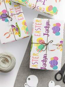 1pc Customized Easter Themed Wrapping Paper, Personalized Name Gift Packaging, Spring Holiday Design With Rabbit & Egg Patterns, Customizable Name Printing, Decorative Gift Wrapping Paper For Easter Celebration And Spring Holidays, Available In 2 Sizes, High-Quality Paper Suitable For Gift Boxes, Bags And Parcels - Easter Style 1 - View 3