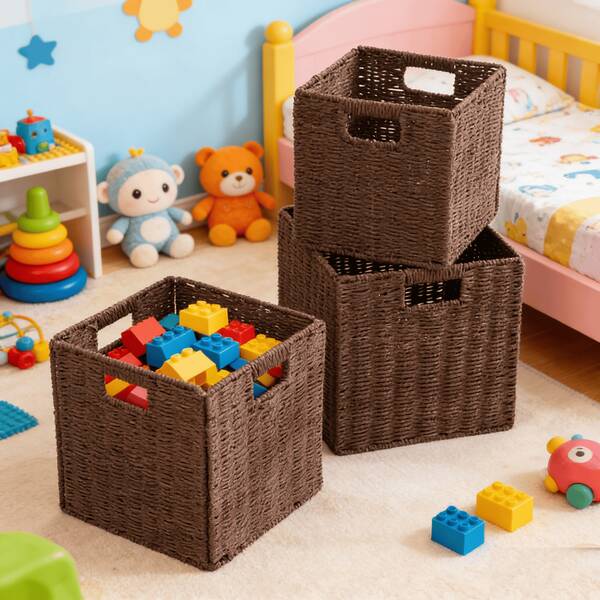 1pc/2pcs Handwoven Storage Basket Large Size Organizer Box Cube Storage Bin Suitable For Living Room Bedroom Kitchen Dormitory Office Cosmetic Storage Rack Decorative Home Storage Shelf
