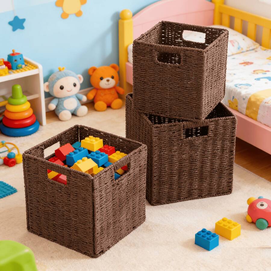 1 chiếc giỏ đựng đồ đa năng cỡ lớn đan thủ công, thích hợp cho phòng khách, phòng ngủ, nhà bếp, ký túc xá, văn phòng, dùng làm hộp đựng mỹ phẩm, hộp đựng đồ, giỏ, đồ sắp xếp, đồ dùng trong phòng, thùng rác, giỏ quà, hộp quà, giỏ quà tặng, tủ treo tường, trang trí nhà cửa, phụ kiện nhà bếp. - Nhiều màu - Xem 1