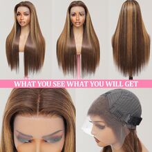 Wear And Go Glueless Wig Straight Human Blended Hair 200 Density 5x5 HD Lace Closure Pre Plucked Pre Cut For Women Human Frontal Hair 13x4 13x6 HD Lace Front #4/27 Honey Blonde Ombre Highlight - SP4/27 - View 3