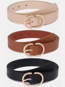 1pc Solid Color Casual PU (Polyurethane) Decorative Belt For Women, Suitable For Daily Use With Double D-Ring Buckle - A - View 1