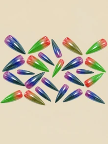 24 miếng dán móng tay mạ điện sáng bóng, nhiều màu sắc theo phong cách Gothic, màu trơn, phụ kiện làm móng mùa thu. - Nhiều màu - Xem 3