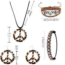 Halloween Party Leopard Print & Peace Sign Jewelry Set - Headband + Necklace + Earrings + Braided Bracelet, Retro Chic Accessories, Fashion Holiday Gift - Multicolor - View 6